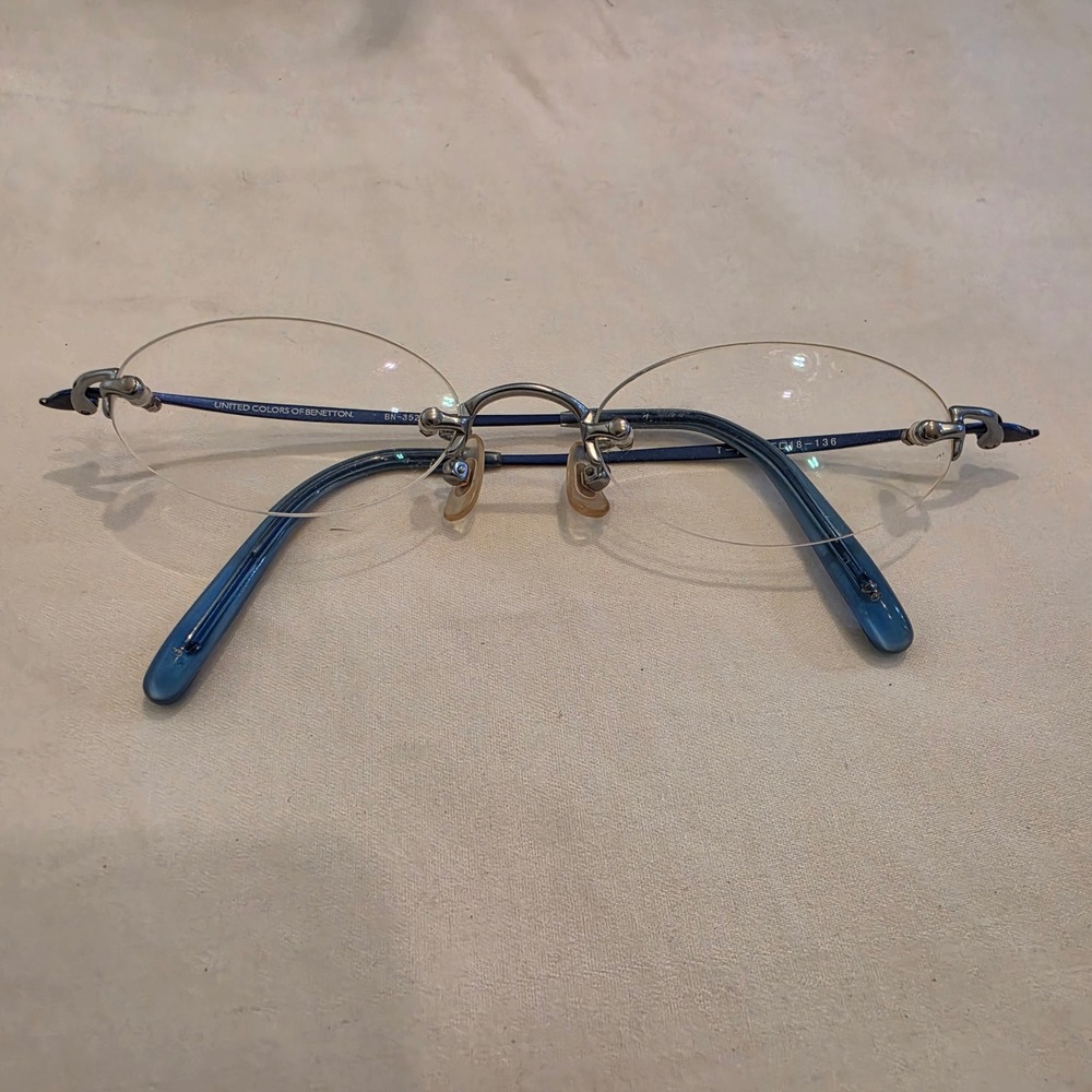 United Colors Benetton Eyeglasses Unisex 18-136 Blue Excellent Rimless BN-3522